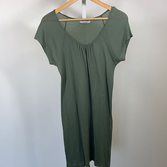MICHAEL STARS Women’s Short Sleeve Cotton Blend Tee-Shirt Dress Green One Size - Picture 2 of 6